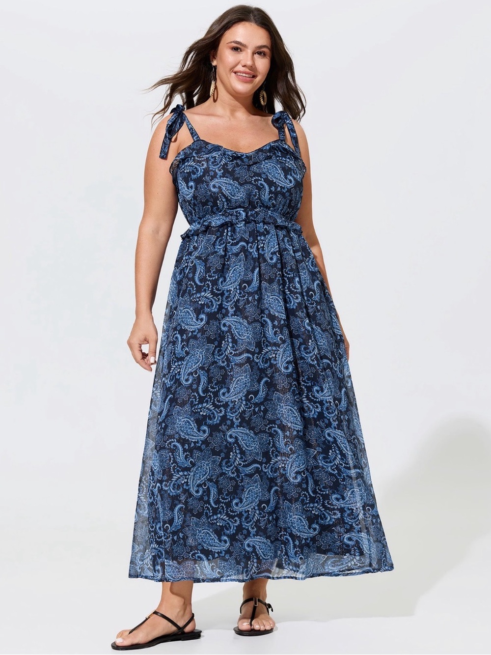 BloomChic Paisley Print Shoulder-Tie Ruffled Maxi Dress Sz.14-16 NWT